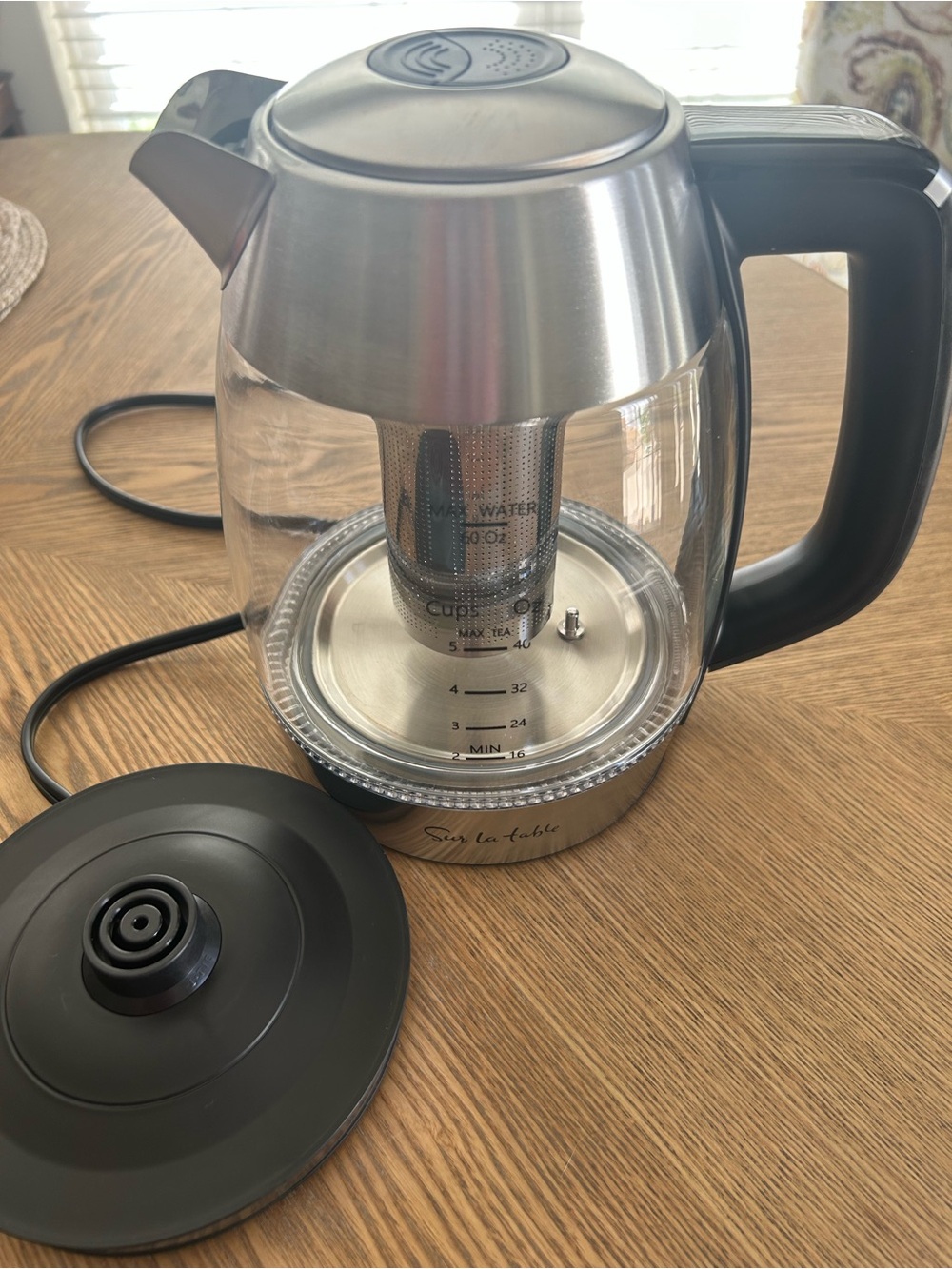 Sur La Table Stainless Steel Electric Tea Kettle with Infuser - Silver/Black - Picture 3 of 7